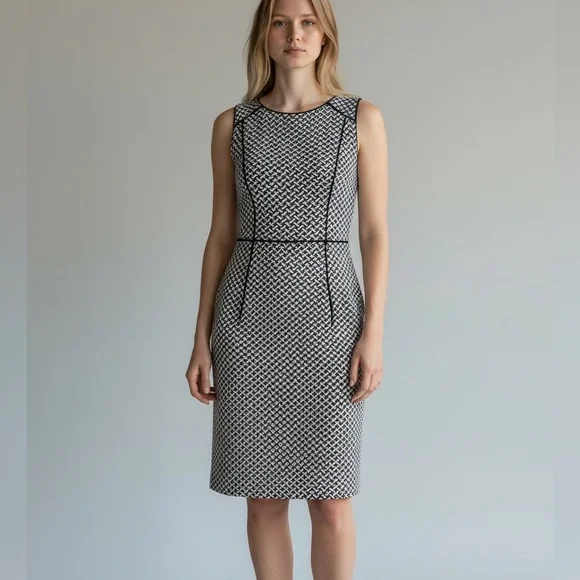 Lands End Black and White A-Line Dress-Size Medium Preppy Classic Work - Picture 2 of 6